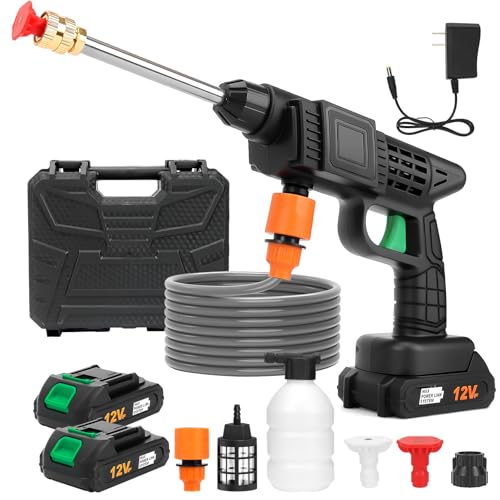 Cordless Pressure Washer with Batteries, 600PSI Portable Power Washer, 2-in-1 Nozzle, 5M Hose & Foam Cannon - High-Pressure Jet Wash for Car, Patio, Garden, Bike & Outdoor Cleaning