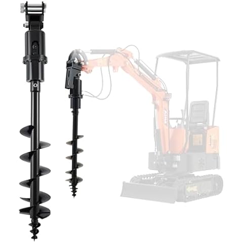 AHM Auger Drill Attachment for Mini Excavator, Hydraulic Mini Excavator Attachment with 2 Hydraulic Hoses, Mini Excavator Earth Auger Drive for Drilling Digging Planting, 8" Diameter 47" Depth Cover