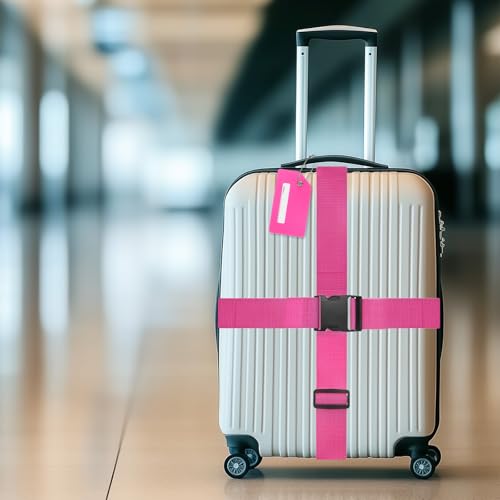 Image of M METERXITY 2-Sets Luggage Straps TSA Approved, Travel Straps for Luggage Suitcase Tags Set, Adjustable Suitcase Belt [Rose Red]