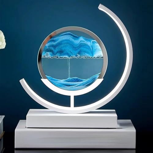 3D Bewegende Zandkunst Tafellamp Creatieve Drijfzand Schilderij Tafellamp, 3D Zandloper LED-lamp, Bewegende Zand Kunst Schilderij Bureaulamp, Driekleurig Licht Drijfzand Schilderij (Color : Blue)