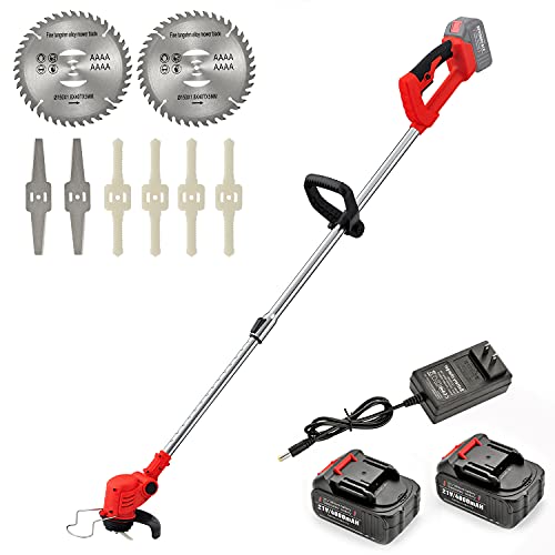 MAXMAN Cordless Weed Eater,21V Stringless Weed Wacker with 3 Types Blades, Weed Trimmer Brush Cutter for Lawn Garden Pruning and Trimming, 2Pcs 21V 4Ah Batteries and Charger Included, Lightweight, Red