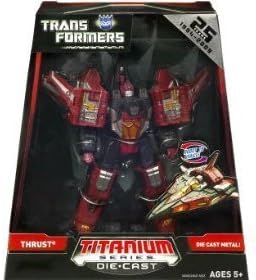Transformers Universe 25th Anniversary - Figura de acción de robot de 6 pulgadas de alto, exclusiva serie de titanio, Decepticon THRUST (modo de