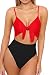 LEISUP Woman's Patchwork V Neck Spaghetti Strap High Cut Thong One Piece Red Black M