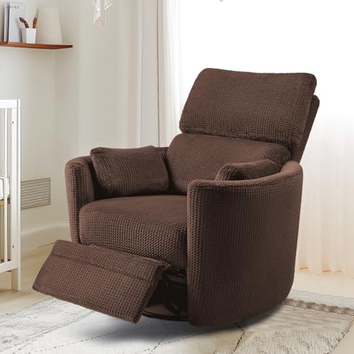 Image of Jocisland Power Swivel Glider Rocking Recliner, Nursery Chair for Adults with 2 Pillows, USB & Type-C Charge,Barrel Armchair Single Sofa for Living Room Bedroom, Brown