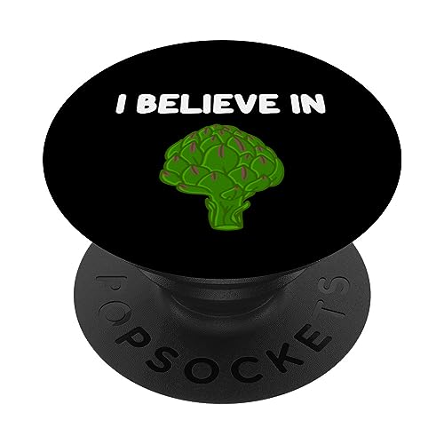 I Believe In Artichoke Heart Green Vegetable Eat Healthy PopSockets Swappable PopGrip, Black