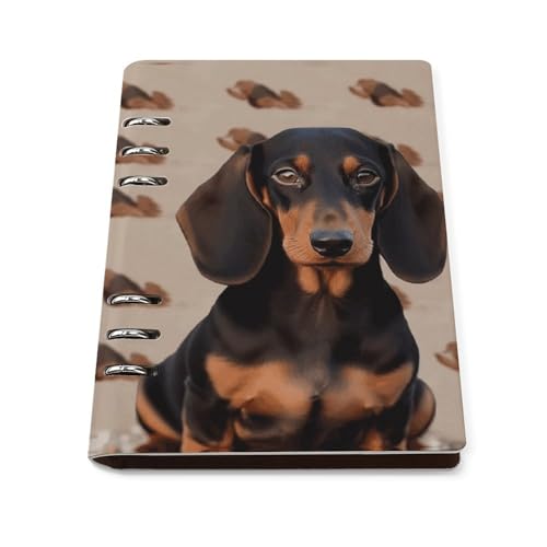 Cuaderno de hojas sueltas A5 de perro salchicha recargable con 6 anillas