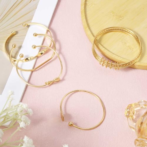 5pcs Gold Bracelet and Bangle Set for Women - Trendy Knot Cuff Stackable Jewelry Gifts - Image 3
