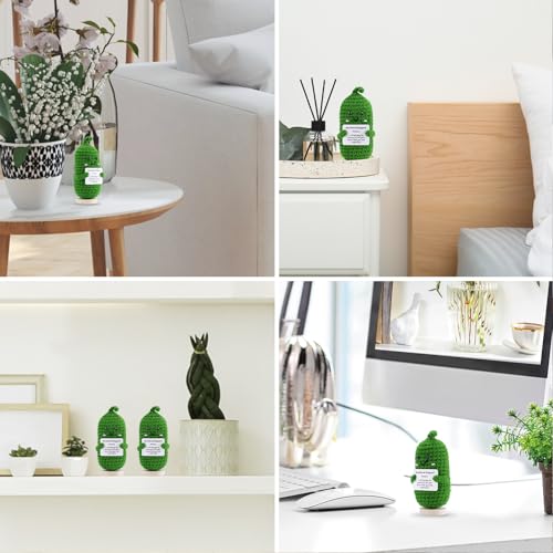 image for Hoedia Emotional Support Pickle with Wooden Base: Cucumber Crochet Dol