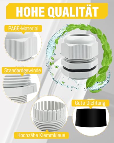42 Stück Kabelverschraubung Set - Caianwin IP68 Kabeldurchführung Wasserdicht M12 M16 M20 M25 Verschraubung Set für Abzweigkasten,Verteilerkasten, Aufputz-Sicherungskasten,Wandverteiler