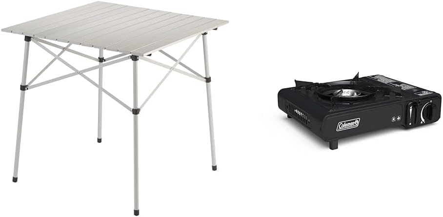 Coleman Outdoor Compact Folding Table, Sturdy Aluminum Camping Table with Snap-Together Design & Coleman Classic 1-Burner Butane Stove, Portable Camping Stove with Carry Case