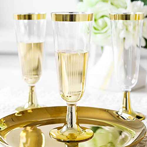 DOITOOL 12 peças descartáveis de champanhe com aro dourado, taça de vinho tinto de plástico para fes