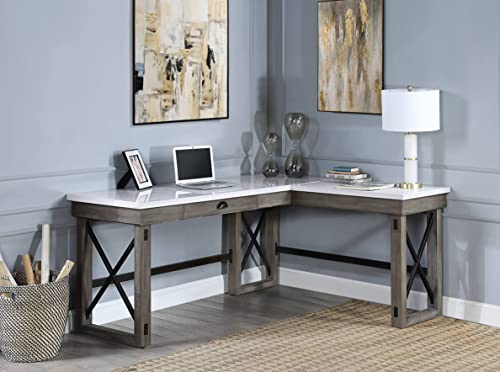 Acme Furniture L-Shape Marble Top Writing Desk With 1 Drawer, Weathered Gray #TOP1