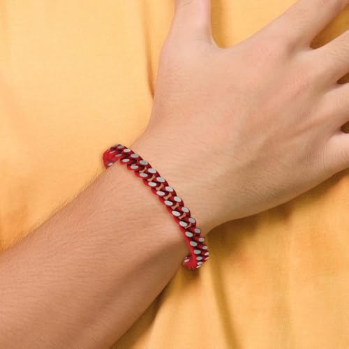 Stainless Steel Polished with Red Enamel and Rubber Coating 9mm Curb Chain Bracelet 8.5"3
