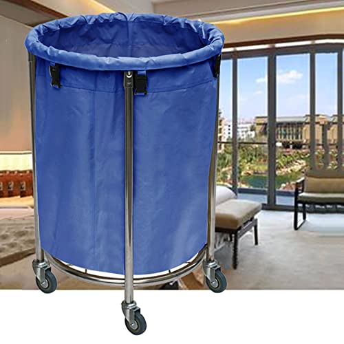 Laundry Basket Commercial Laundry Cart with Wheels, Rolling Laundry Hamper, Round Laundry Cart with Steel Frame and Removable Bag, 100Kg, Blue, 55 * 81cm