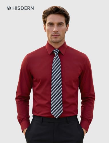 Image of HISDERN Mens Dress Shirt with Tie Pocket Square Set Classic Button Down Shirt Matching Tie Long Sleeve Shirts