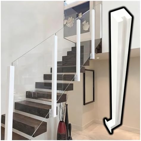 Stainless Steel Glass Balustrade Post 100cm H, White Side Mount Stair Guardrail Column with Fittings, Outdoor Windproof Fence Pillar for Safety and Style