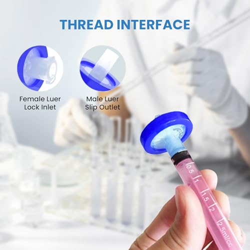 Image of Cellulose Acetate Membrane Syringe Filter 25mm Diameter 0.22um Pore Size Syringe Lab Filter for Laboratory School Science, Pack of 10 (Model AMCA02225)