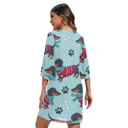 Robe de plage imprimée teckel bleu avec col en V élégant - 2