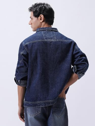Image of Urbano Fashion Men's Relaxed Fit Full Sleeve Utility Denim Jacket