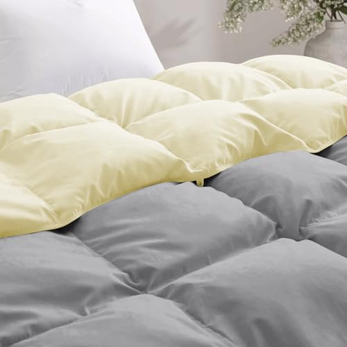 Image of 600 GSM Heavy Winter Comforter Double Bed Size (90 inchX100 inch) - 600 GSM Microfiber Super Soft Fluffy for Winter Comforter /Rajai /Duvet /Blanket Double Bed - Ivory /Silver Grey Color
