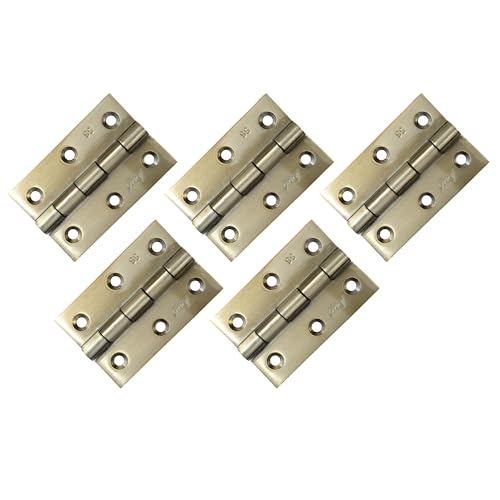 Image of Godrej Door Fittings | 3 inch x 12 Gauge Plain Joint Door Butt Hinges (Pack of 1, 5 Pcs /Pack) | Antique Brass Finish, Smooth Operation | 3 Holes Kabza for Home Main Door, Bedroom | 1 Yr Warranty