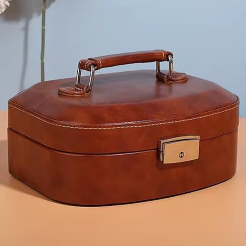 Joyero con cerradura con almacenamiento de doble capa, organizador portátil para anillos, aretes, collares, estuche de viaje