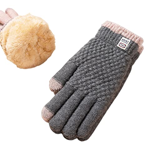 Luvas femininas de inverno com tela sensível ao toque de 2 dedos luvas de malha forradas de lã acess