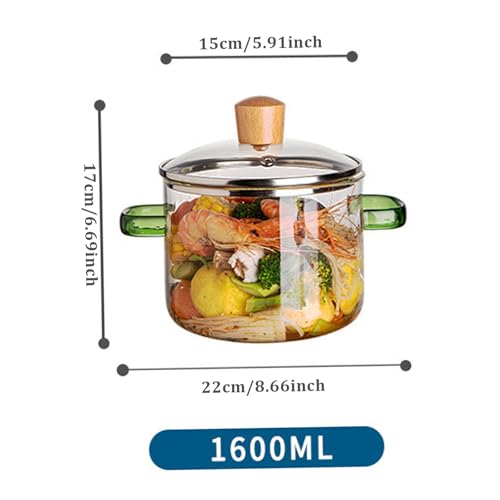 Olla de vidrio con tapa 1.6l universal para sopa y gachas 8