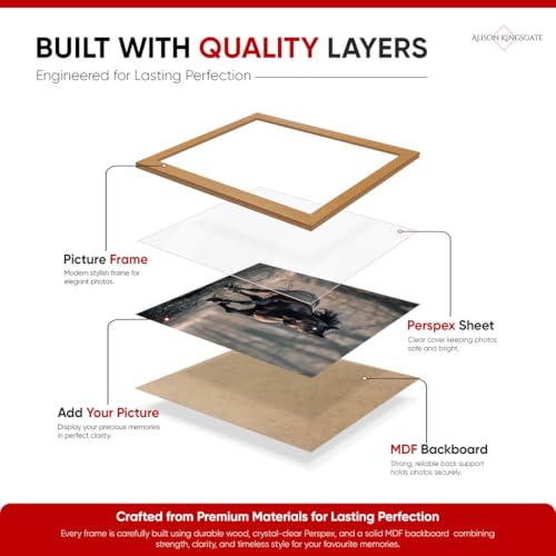 Alison Kingsgate Sleek 12X10 Picture Frame - Engineered Wood with Shatterproof Perspex Front -Perfect for Photos, Posters, Certificates -Suitable for Wall Mount or Tabletop Display - Oak - Image 3