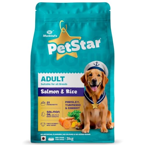 Image of Mankind Petstar Adult Dry Dog Food (High Protein) Salmon & Rice Flavor, 3kg Pack | Improves Muscle & Strength, Supports Immunity, Protects Liver & Kidney