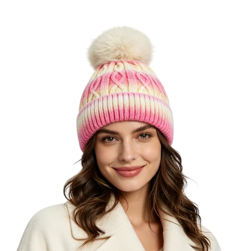Fulcyla Women's Winter Beanie Hat -Fleece Lined Layer Chunky Knit Pom-Pom Stocking Cap for Women...
