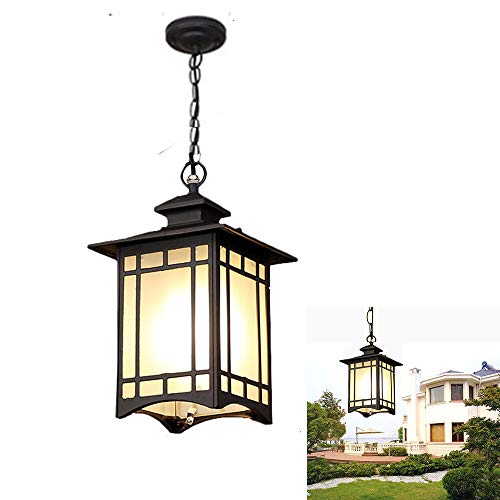 Japanese Style Outdoor Pendant Light, Black Metal Frame, 26 x 18 cm, Acrylic Panels,E27,No Light Bulbs Included (Black)