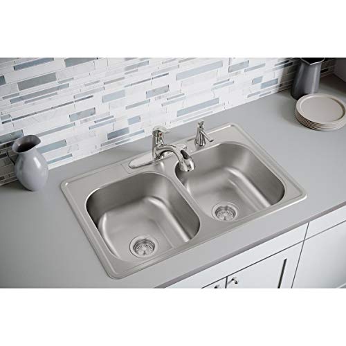 Image of Elkay DSE233214 Dayton Equal Double Bowl Drop-in Stainless Steel Sink 33 x 21