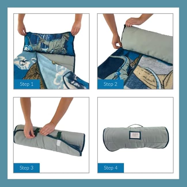 Jurassic World 24(W) X 45(L) Soft Toddler Nap Mat with Pillow and Blanket Perfect for Preschool, Daycare, and Travel (100% Official Licensed Product)