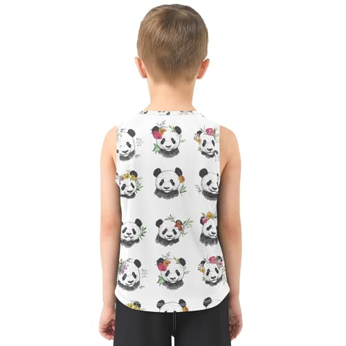JUNZAN Art Panda White Children Athletic Tank Top Sleeveless Kids Vest Sports Outdoor Breathable Outfit for Beach Swim 3T3