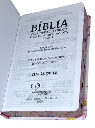 Bíblia Leão Flores Rosa Arc Letra Gigante Capa Dura C/ Harpa E Índice Floral Feminina Para Mulher