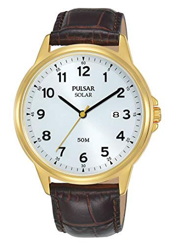 Preisvergleich Produktbild Pulsar Solar Herren-Uhr Edelstahl mit Lederband PX3200X1