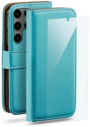 Étui Samsung S24 Ultra moex turquoise en cuir avec porte-cartes et film écran