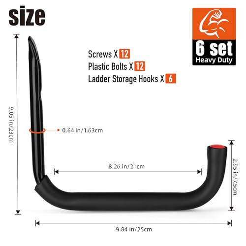 Garagenhaken, 6 Stück Wandhalterung Garagenaufbewahrung Werkzeugaufhänger mit 9,8 Jumbo-Arm, Hochleistungs-Werkzeugaufhänger, für Gartengeräte, Leitern, Fahrräder, sperrige Gegenstände - 25x23CM