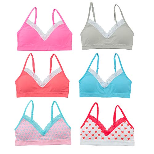 Alyce Intimates Pack Of 6 Seamless Girls Bra With Lace Trim & Adjustable Straps Medium #TOP6