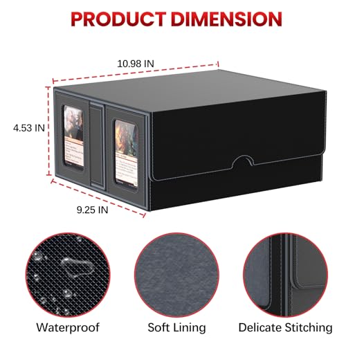 Image of Gomyrod Card Deck Box for MTG with Commander Display, 7 In 1 Card Storage Box Fits 600+ Double-sleeved Cards, Removable MTG Deck Case Fit for TCG /Sports /Baseball Cards with Dice Tray (Black & Grey)