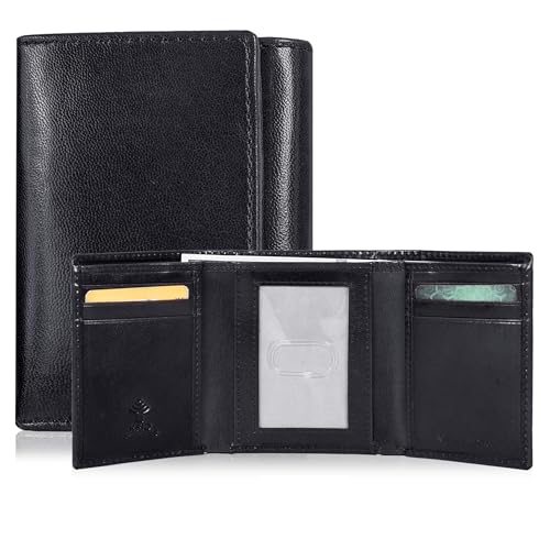 Real Leather Trifold Wallet Mens - RFID Thin Minimalist Front Pocket Gift