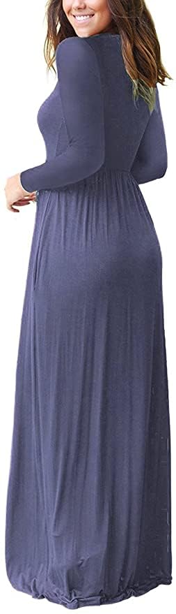 Image of AUSELILY Womens Long Sleeve Maxi Dress Casual Empire Waist with Pockets