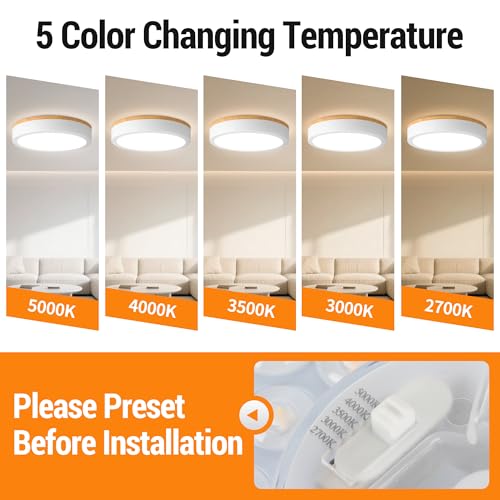 Image of 11 inch Minimalist Modern LED Ceiling Light, Painted Wood Grain Flush Mount with 5CCT 2700K-5000K, Dimmable LED Light Fixtures Ceiling Mount for Kitchen Bathroom Bedroom Hallway, 2 Packs