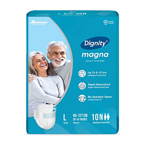 DIGNITY Magna Tape Style Adult Diapers - L (30 Pieces) With Wetness Indicator and Leakage Protection Upto 8-10 Hrs.