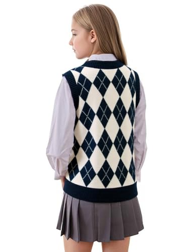 Boys Girls Sweater Vest -V Neck Argyle Sleeveless Print Casual Knit Sweaters Cardigan Vest for Kid Spring Autumn2