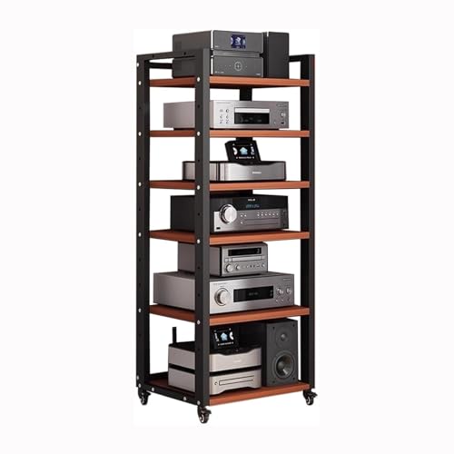 Soporte AV de piso resistente con estantes de madera para equipos de sonido de salón