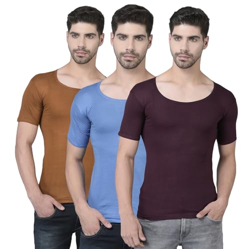 Image of Dollar Lehar Men Combed Cotton Round Neck with Sleeve Vest -Colour May Vary