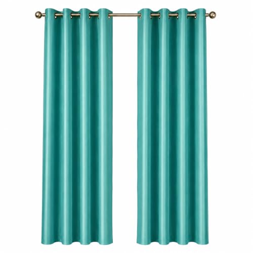 Image of Polyester Eyelet Door Curtain, Solid Plain Light Filtering Curtain for Bedroom, Living Room & Home Office, 7 Feet (84 x 48 Inch), Aqua, Pack of 2