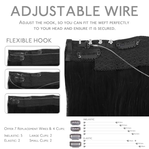 Image of WENNALIFE Wire Hair Extensions Real Human Hair 14 inch 105g Jet Black Remy Real Hair Extensions Invisible Wire Human Hair Natural Looking Easy to Apply Reusable for Volume and Length Straight Hair